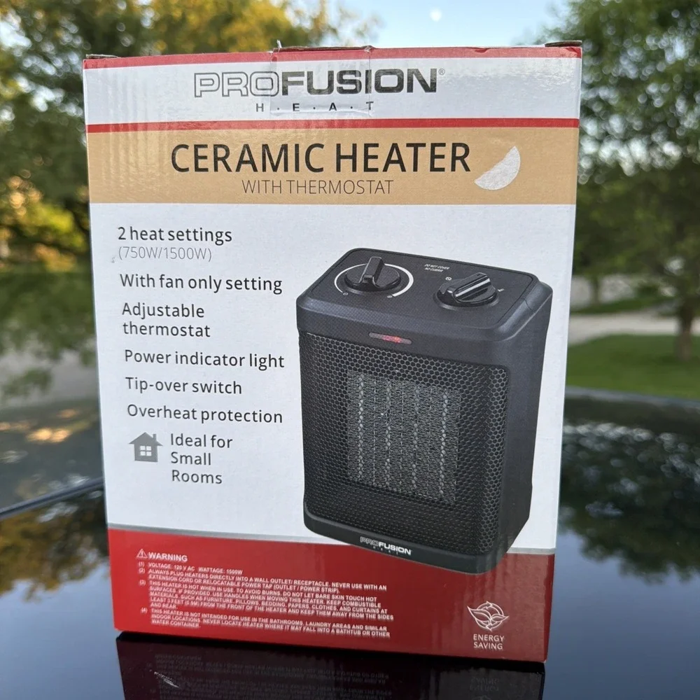 Pro Fusion Ceramic Heater 750/1500 W Thermostat Dual Settings Tip Safety Switch